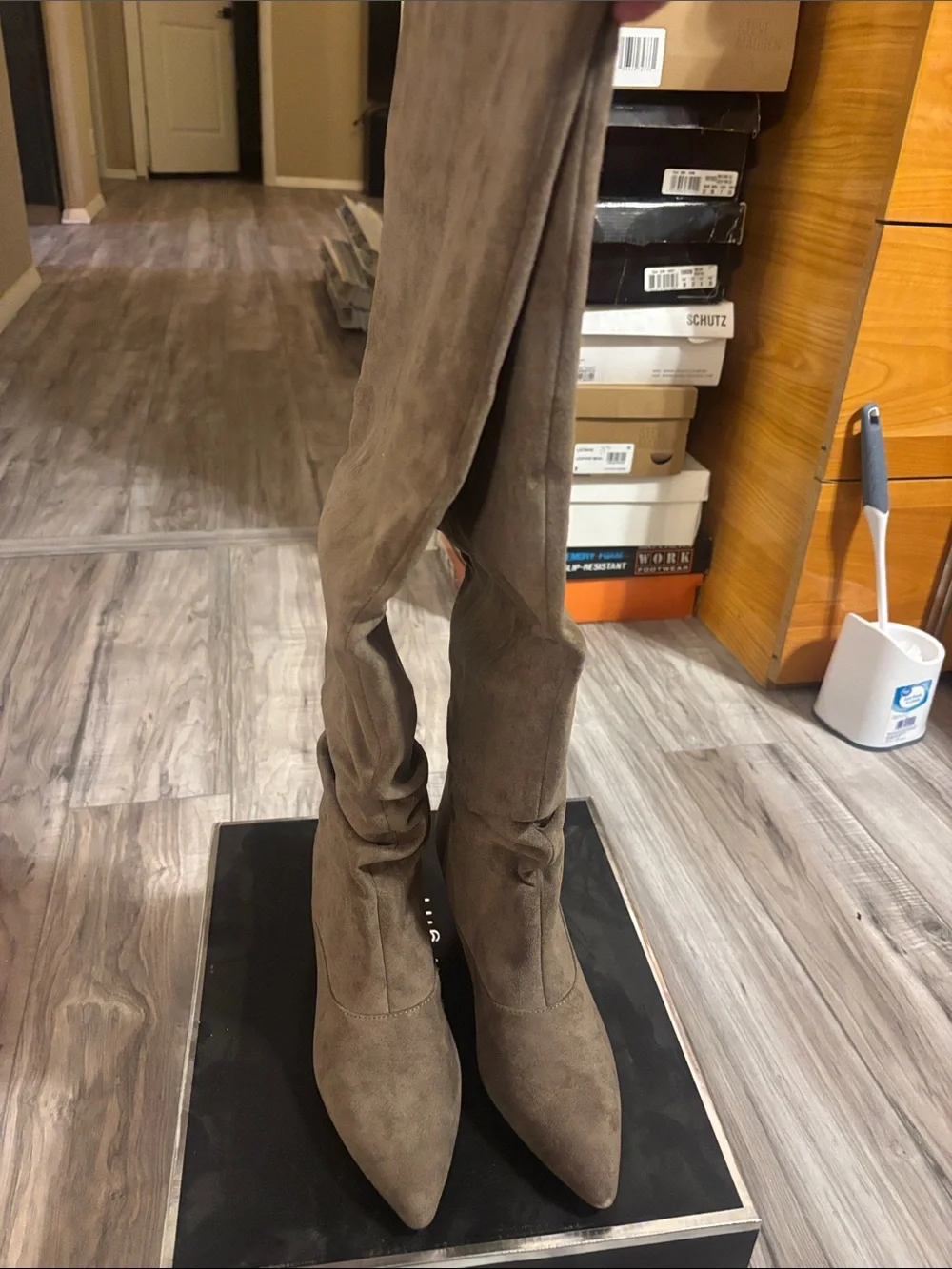 Madden Girl Olive-Taupe Over-the-Knee Pointed Toe Boots